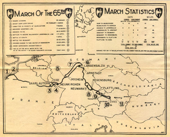 [Foldout map: March of the 65th WW2]