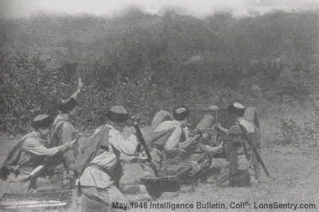 [Cossack artillerymen, men of the 76.2-mm howitzer battery of a cavalry regiment, go into action in the North Caucasus.]